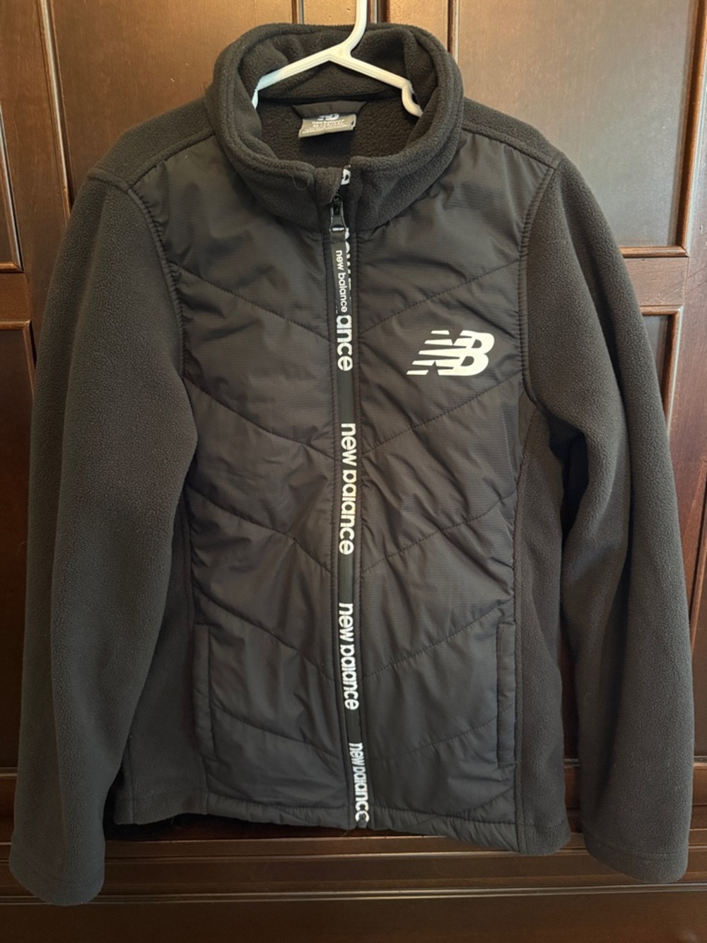 New Balance Black Kids Fleece Jacket with Quilted Front